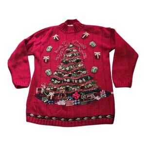 Vintage Tiara International Mock Neck Red Ugly Christmas Sweater SZ Mq